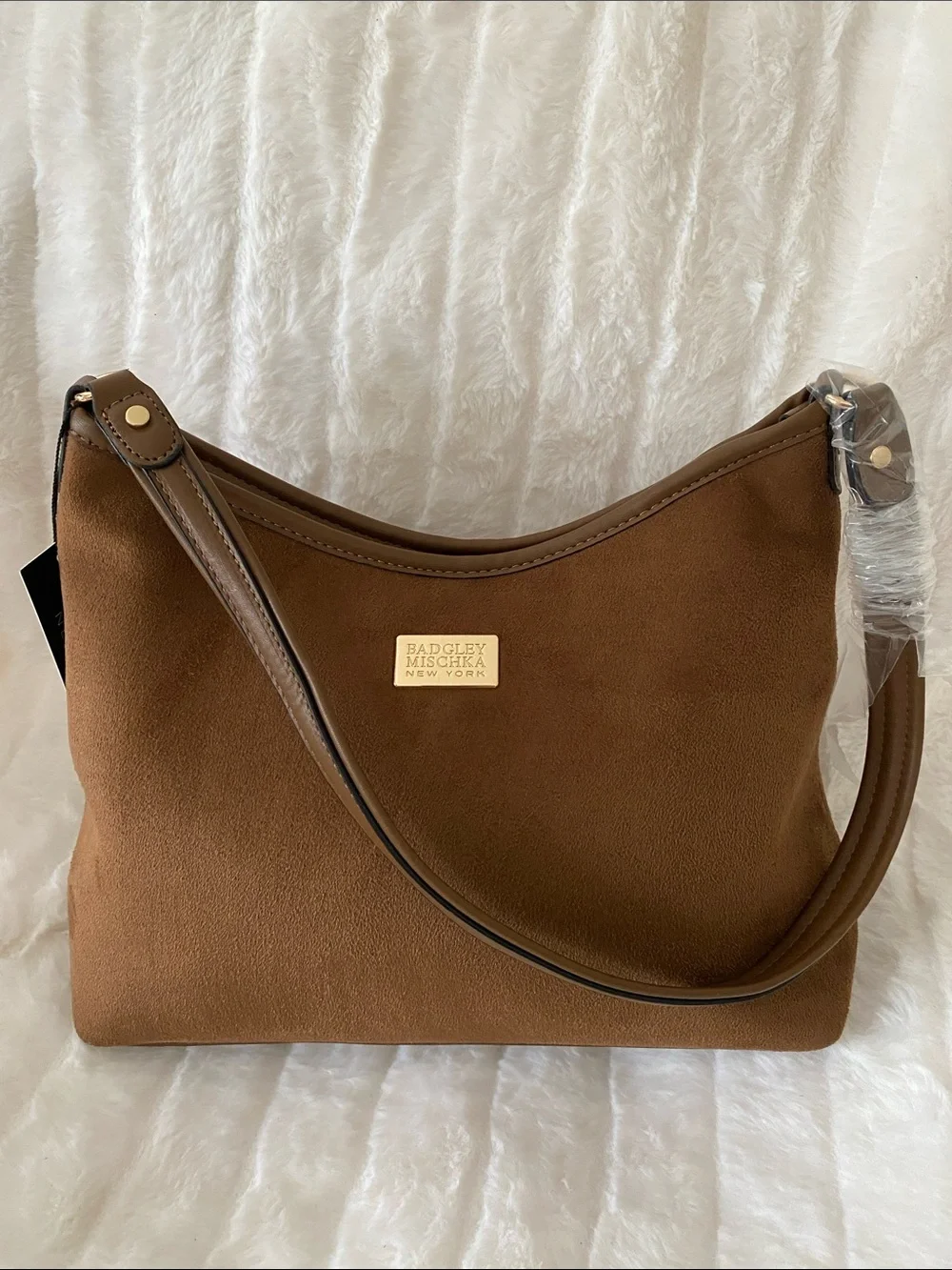 Badgley Mischka New York Brown Microsuede Hobo Shoulder Bag